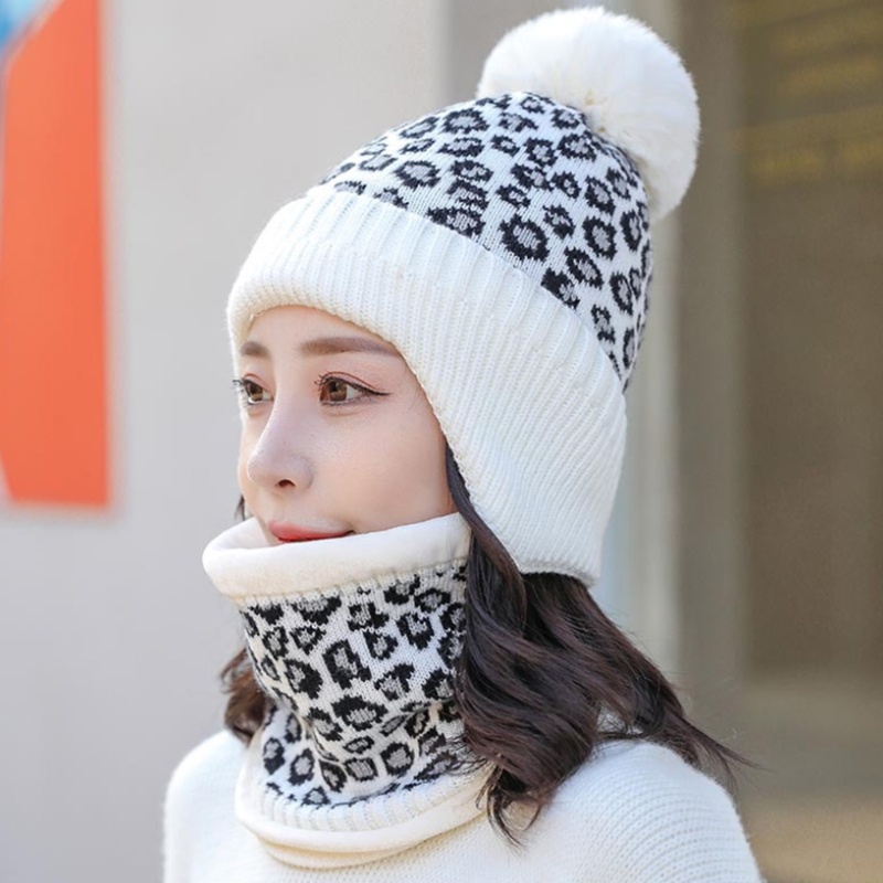 Mũ beanie Kèm Khăn Choàng Cổ Họa Tiết Da Báo Thời Trang Nữ
