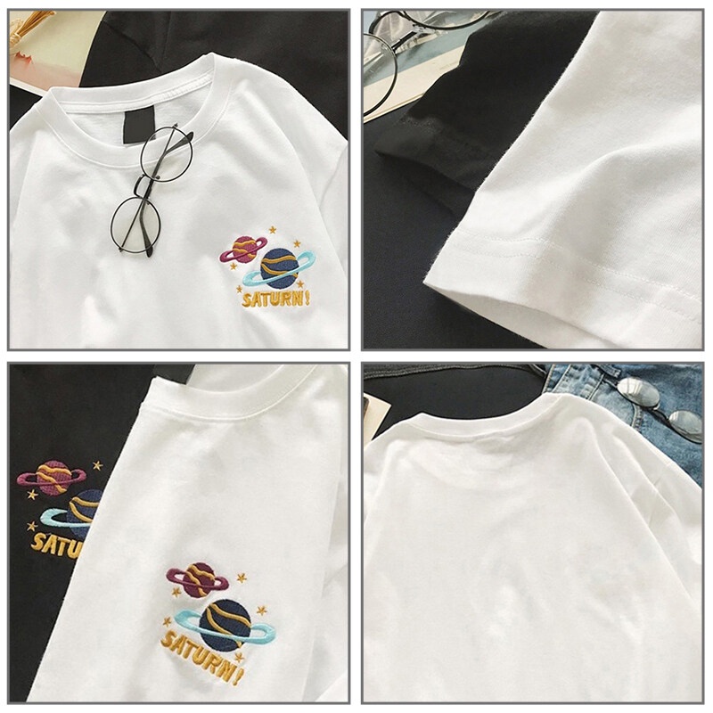 Áo thun AOKANG ngắn tay thêu hình hành tinh thời trang Hàn Quốc cho nam