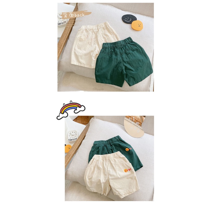 [Babycat] Hàng Có Sẵn Quần Short Cotton Mỏng Màu Trơn In Hình Phong Cách Nhật Hàn Cổ Điển Thời Trang Mùa Hè Cho Bé Trai
