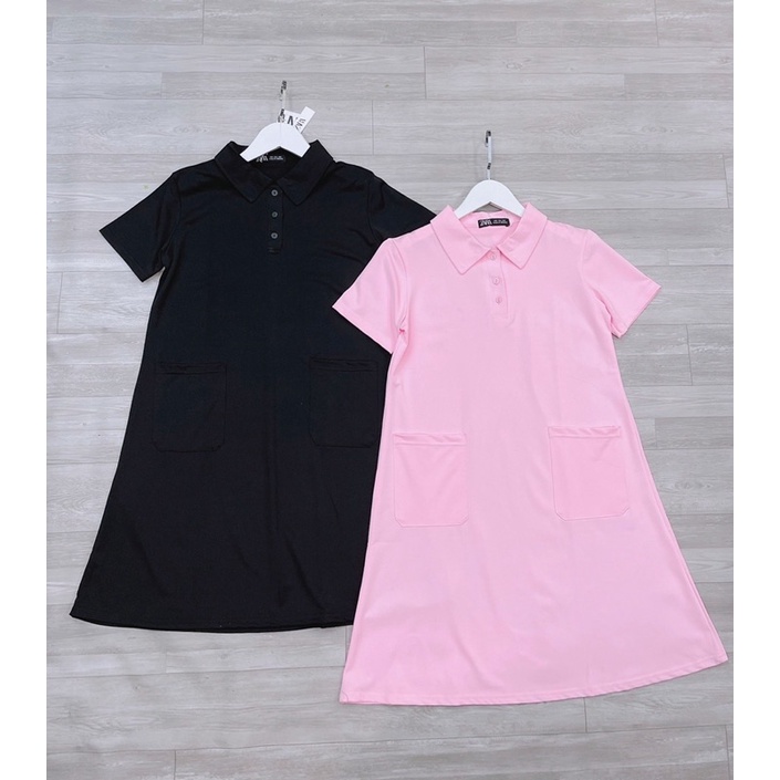 ✨BÁN SỈ✨Đầm polo 2 màu đen ,hồng chất cá sấu 2 túi hông