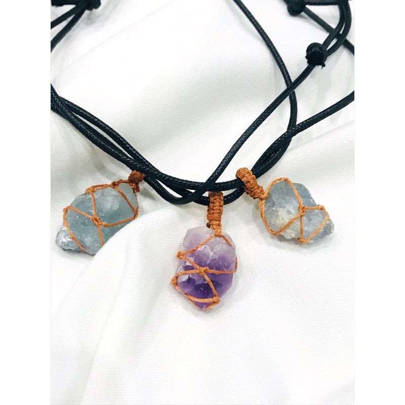 Dây Chuyền Đá Thô Flourite/ Celestine/ Amethyst