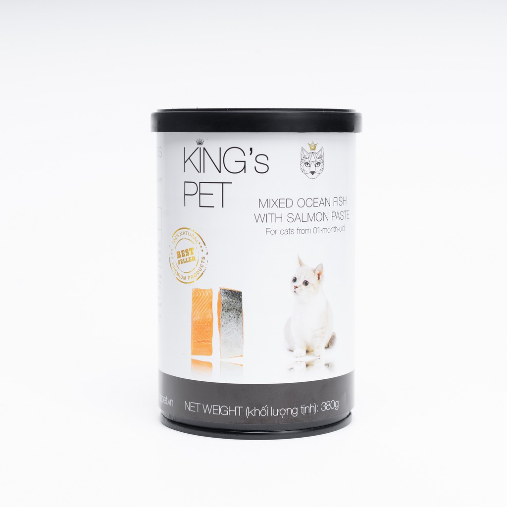 Pate Hỗn Hợp Cá Hồi King’s Pet lon 380gr - Thức Ăn Cho Chó Mèo Từ 01 Tháng Tuổi
