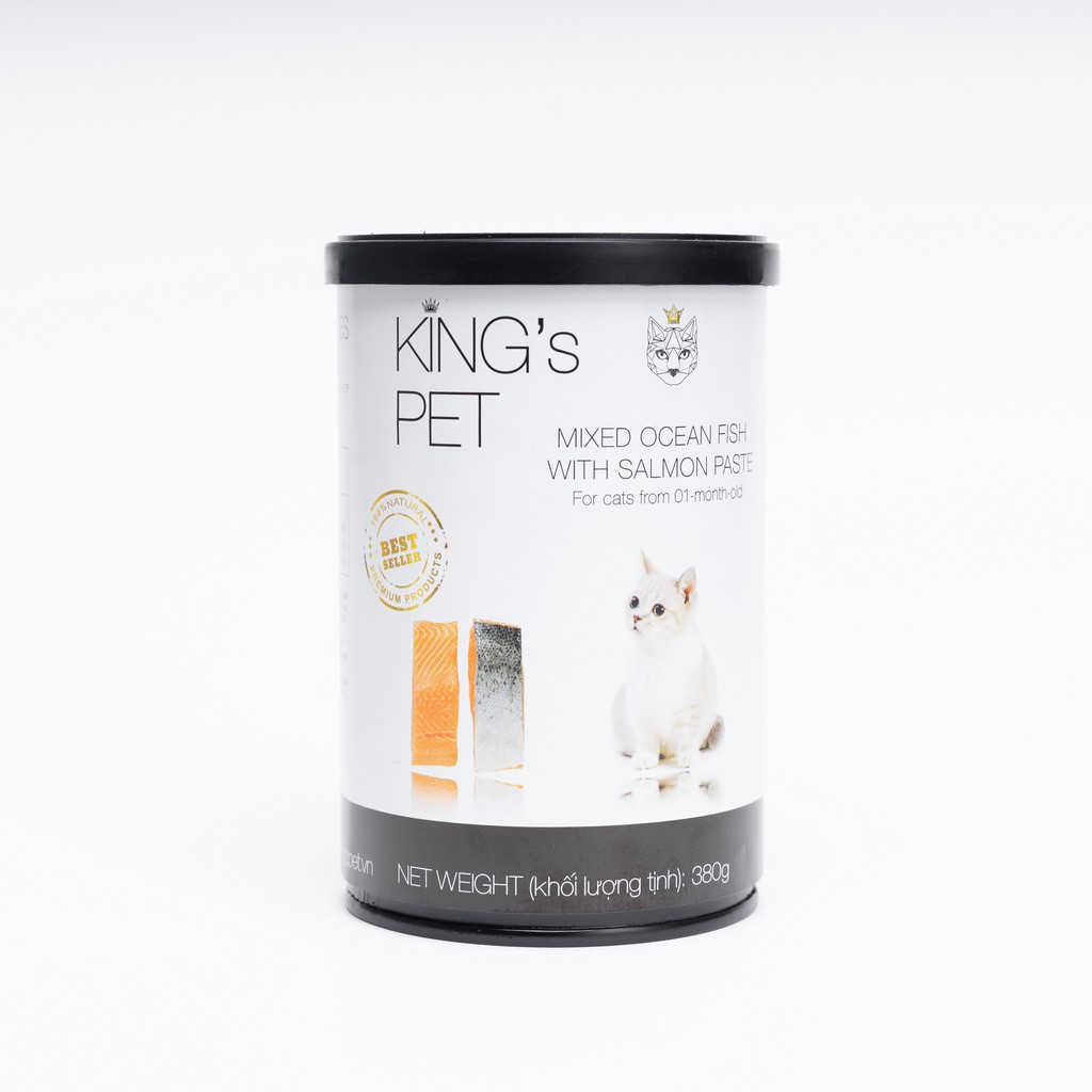 Pate Hỗn Hợp Cá Hồi King’s Pet lon 380gr - Thức Ăn Cho Chó Mèo Từ 01 Tháng Tuổi