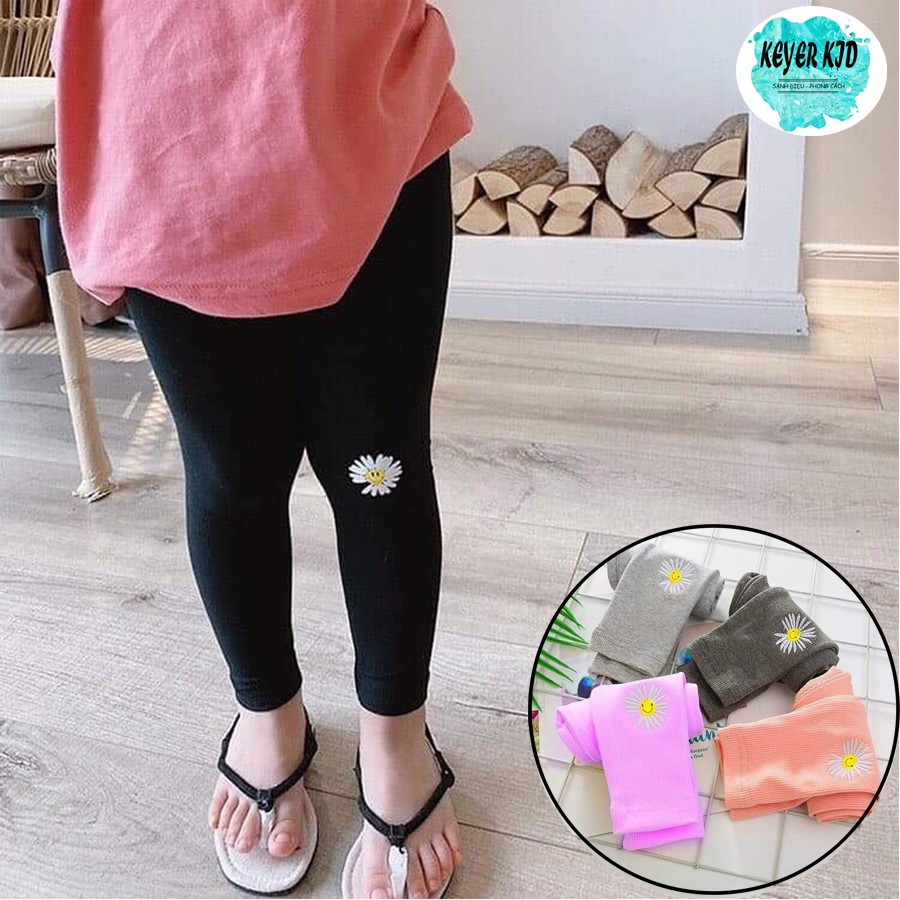 Quần Legging Bé Gái 8-20kg, Chất Liệu Len Tăm, Được Chọn Màu, Hình Thêu Hoa Cúc Chất Cực Sịn Sò, KEYER KID VN