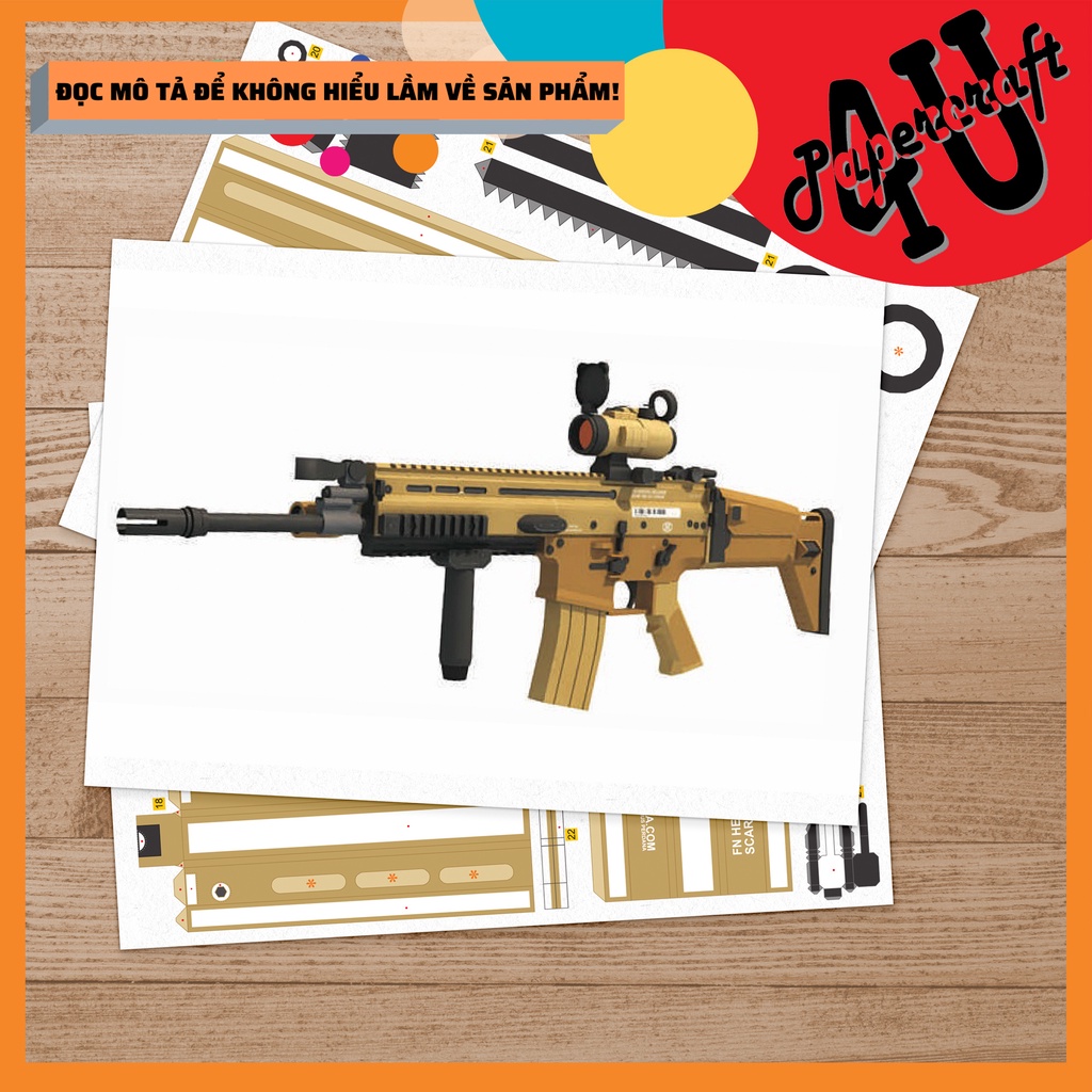 Mô hình giấy 3D , đồ chơi lắp ráp PUBG - SCAR-L tỉ lệ 1:1