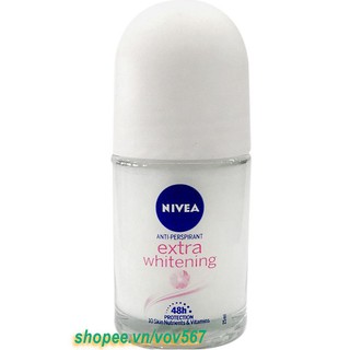 Lăn Khử Mùi Nữ Nivea 25ml Trắng Mịn Mờ Vết Thâm Extra Whitening, Chính Hãng.