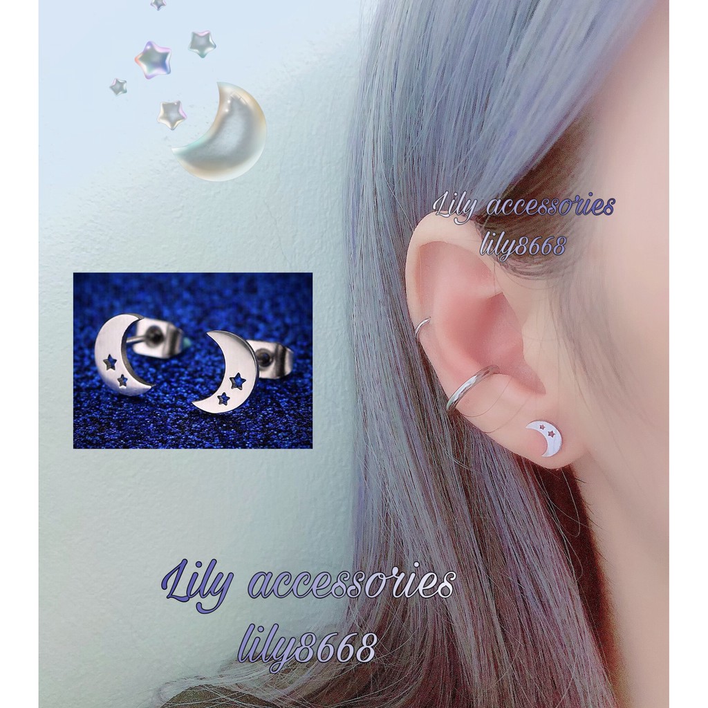 Moon Star Earring khuyên tai titan trăng sao không gỉ không đen không dị ứng cho nam nữ Uniex
