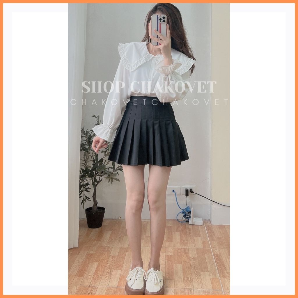 Áo sơ mi nữ tay phồng cổ tròn A8203 kiểu sơ mi trắng dài tay thiết kế cổ bèo cá tính sang chảnh freesize<55kg - CHAKOVET