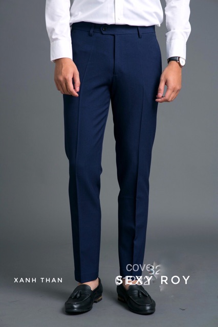 Quần tây nam xanh than công sở đẹp, quần ống côn ôm dáng trẻ trung, thiết kế chuẩn, vải dầy đẹp co giãn ko bám bui | BigBuy360 - bigbuy360.vn