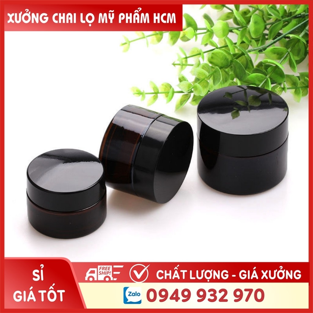 Hủ Đựng Kem 🏵️ Hũ Chiết Mỹ Phẩm Thủy Tinh Nâu Nắp Đen 5g/10g/15g/20g Thiết Kế Nhỏ Gọn, Sang Trọng Chuyên Dùng Spa