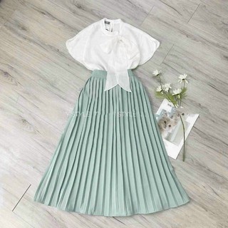 THIẾT KẾ HÀNG SẴN ❤SET ÁO VOAN CỔ NƠ VÁY DẬP LY❤CAM KẾT ĐẸP SIÊU XINH