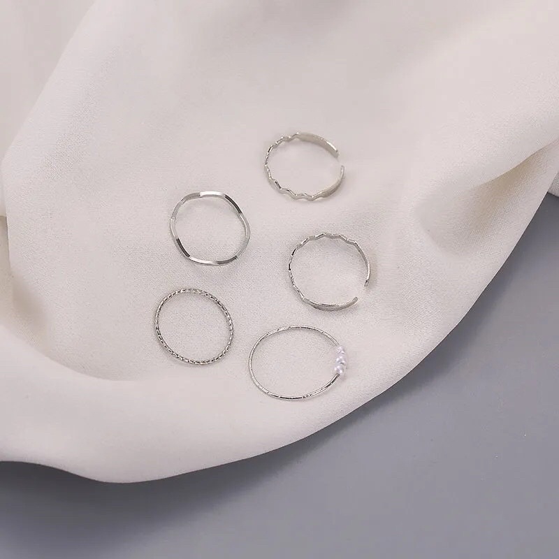 Sét 5 Nhẫn đeo tay nữ, Nhẫn hạt mảnh phong cách Hàn Quốc [ CHUỘT LƯỜI SHOP]