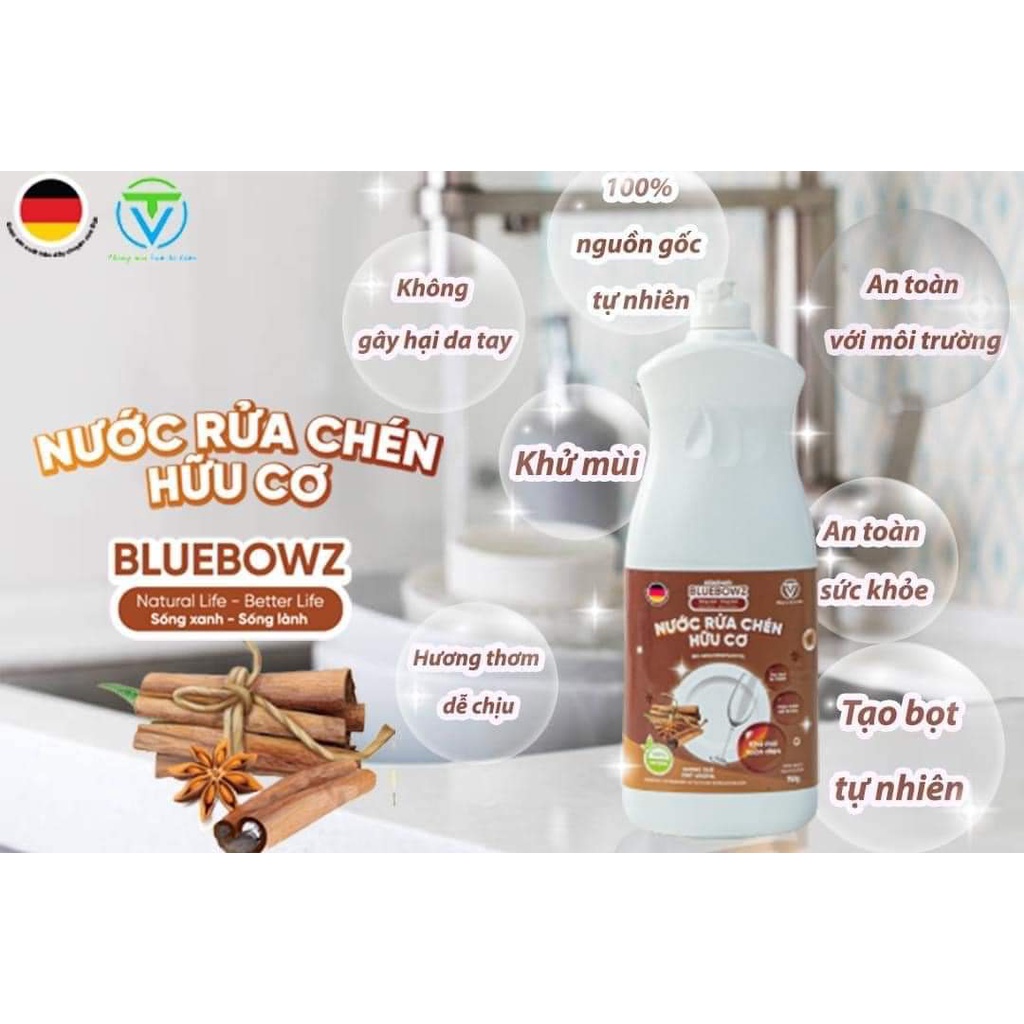 Nước rửa chén bát hữu cơ BLUEBOWZ 100% nguồn gốc tự nhiên, an toàn sức khỏe cho cả gia đình và môi trường