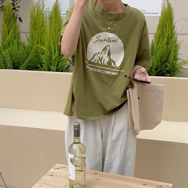 Áo thun SUXI tay ngắn cổ tròn form rộng in họa tiết phong cách đường phố