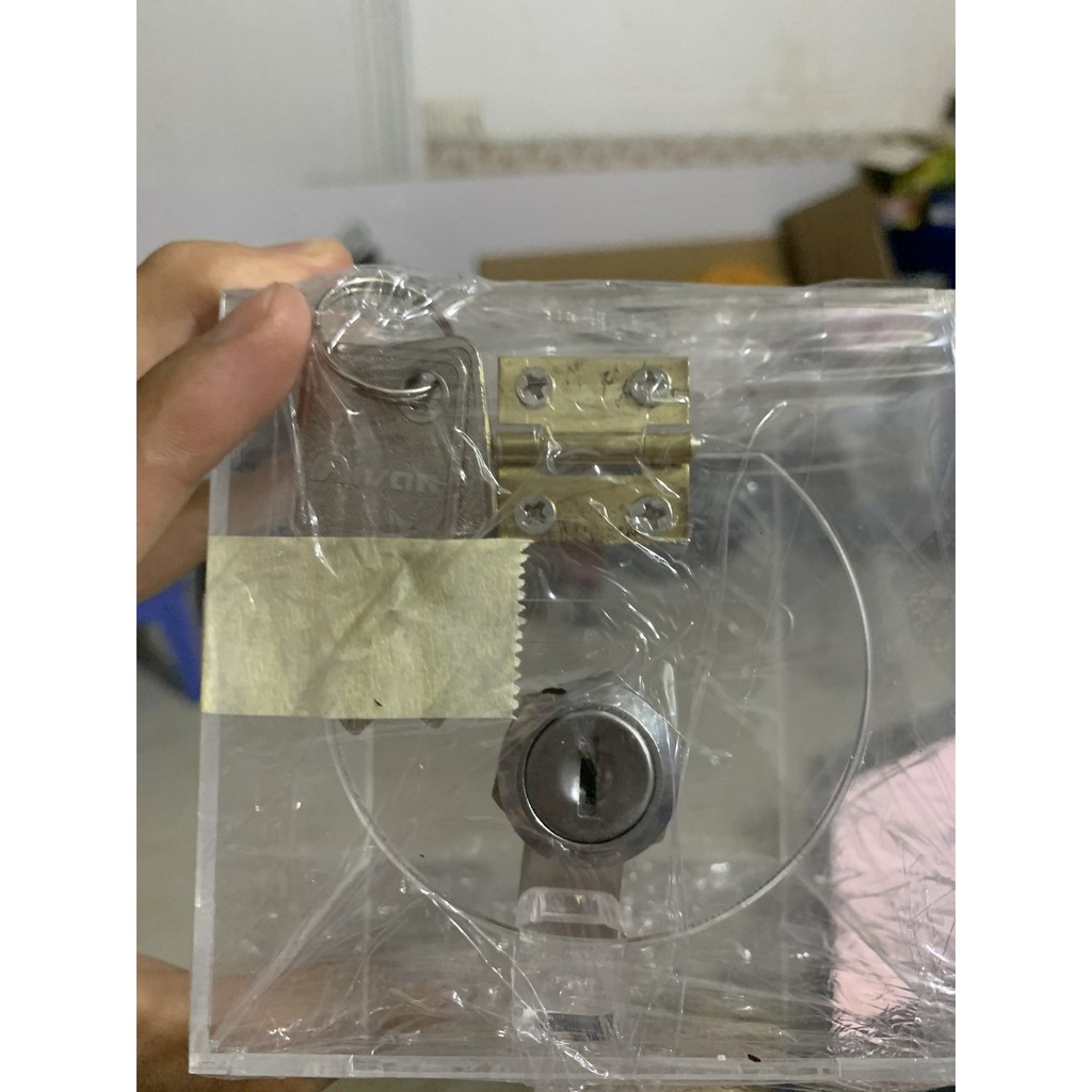 Thùng phiếu mica 10x10x10cm- Thùng bốc thăm mica - Có sẵn ổ khóa