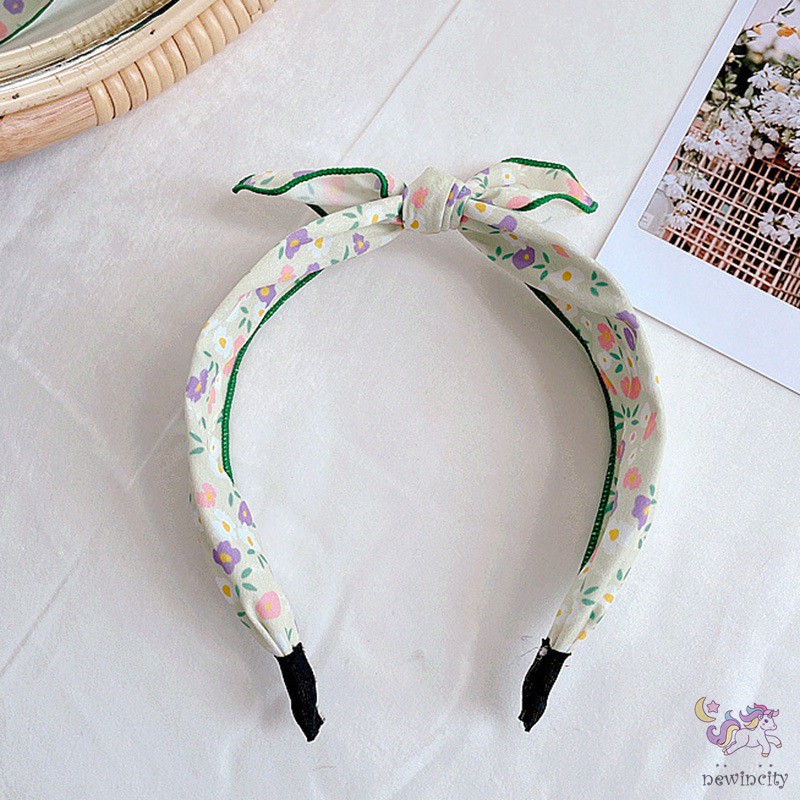 Băng Đô Cài Tóc Đính Nơ In Hoa Phong Cách Hàn Quốc Cho Bé Gái