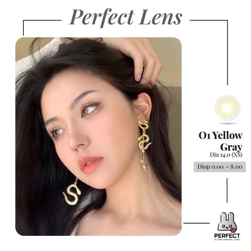 Lens Mắt , Kính Áp Tròng O1 YELLOW GRAY Có Độ Cận và Không Độ , DIA 14.0 , Cho Mắt Nhạy Cảm Giá Sale