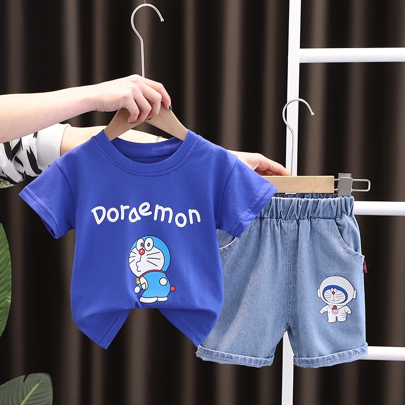 Set Đồ Mùa Hè 2 Món Gồm Áo Thun In Hình Doraemon Và Quần Ngắn Thời Trang Cho Bé 0-5 Tuổi