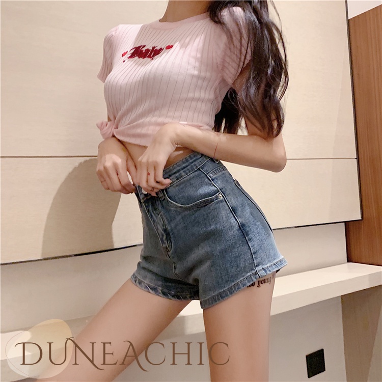 DUNEA Quần Short Denim Lưng Cao Kiểu Dáng Đơn Giản Quyến Rũ Cho Nữ