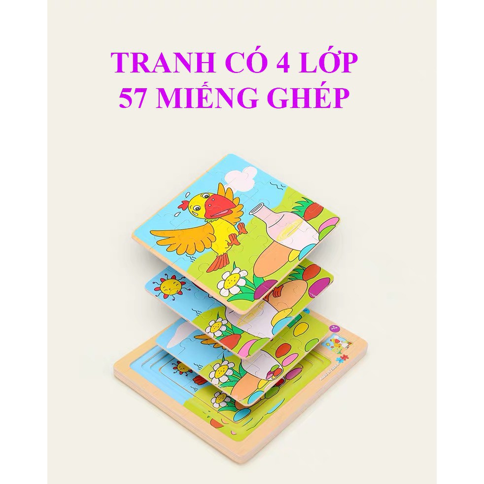 Đồ Chơi Xếp Hình Puzzle-Tranh Ghép 4 Lớp 4 Cấp Độ Mang Những Câu Chuyện Ngụ Ngôn Ý Nghĩa Cho Bé Bằng Gỗ