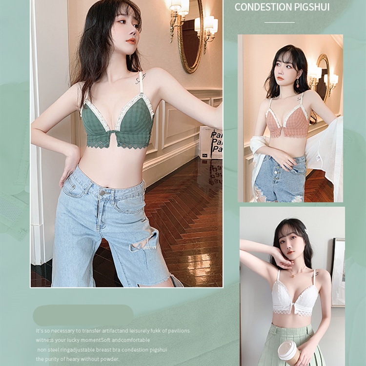 Bộ Áo Ngực Cổ Chữ V Cài Khóa Trước + Quần Lót 3 / 4 Cup + Áo Lót Nâng Ngực Không Đường May Phối Ren Quyến Rũ Cho Nữ | BigBuy360 - bigbuy360.vn