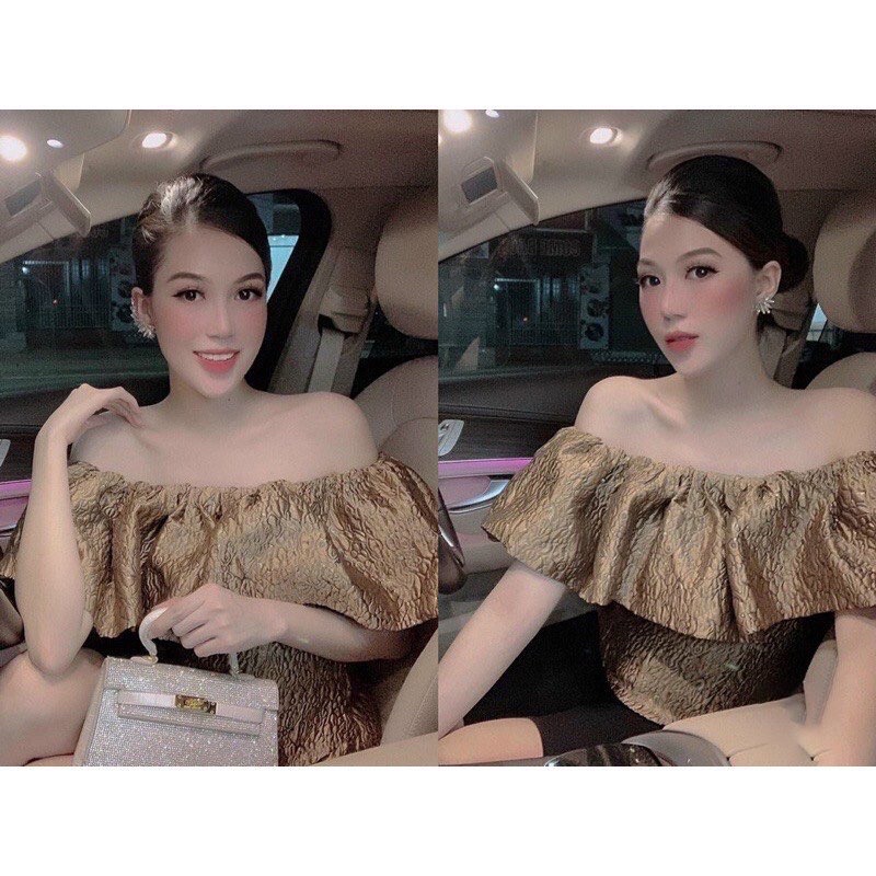 Áo trễ vai nữ gấm tiểu thử⚡️Áo kiểu bẹt vai xinh xắn