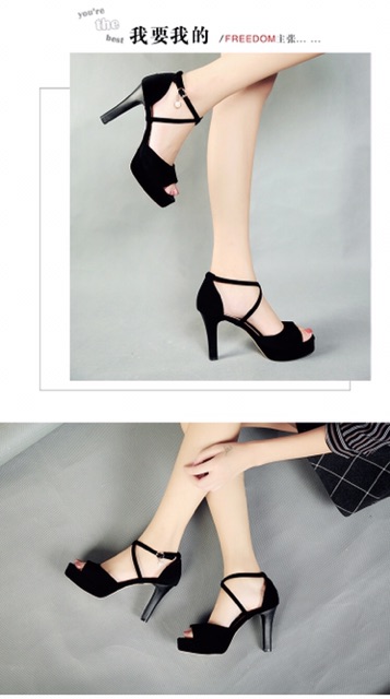 [ảnh thật phía sau]Giày cao gót đế đúp 10cm gót nhọn dây chéo gót __LZ081