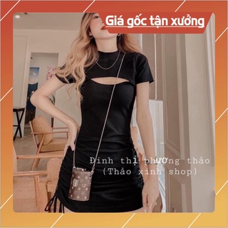 Váy body khoét ngực dây rút hông quyến rũ 1121