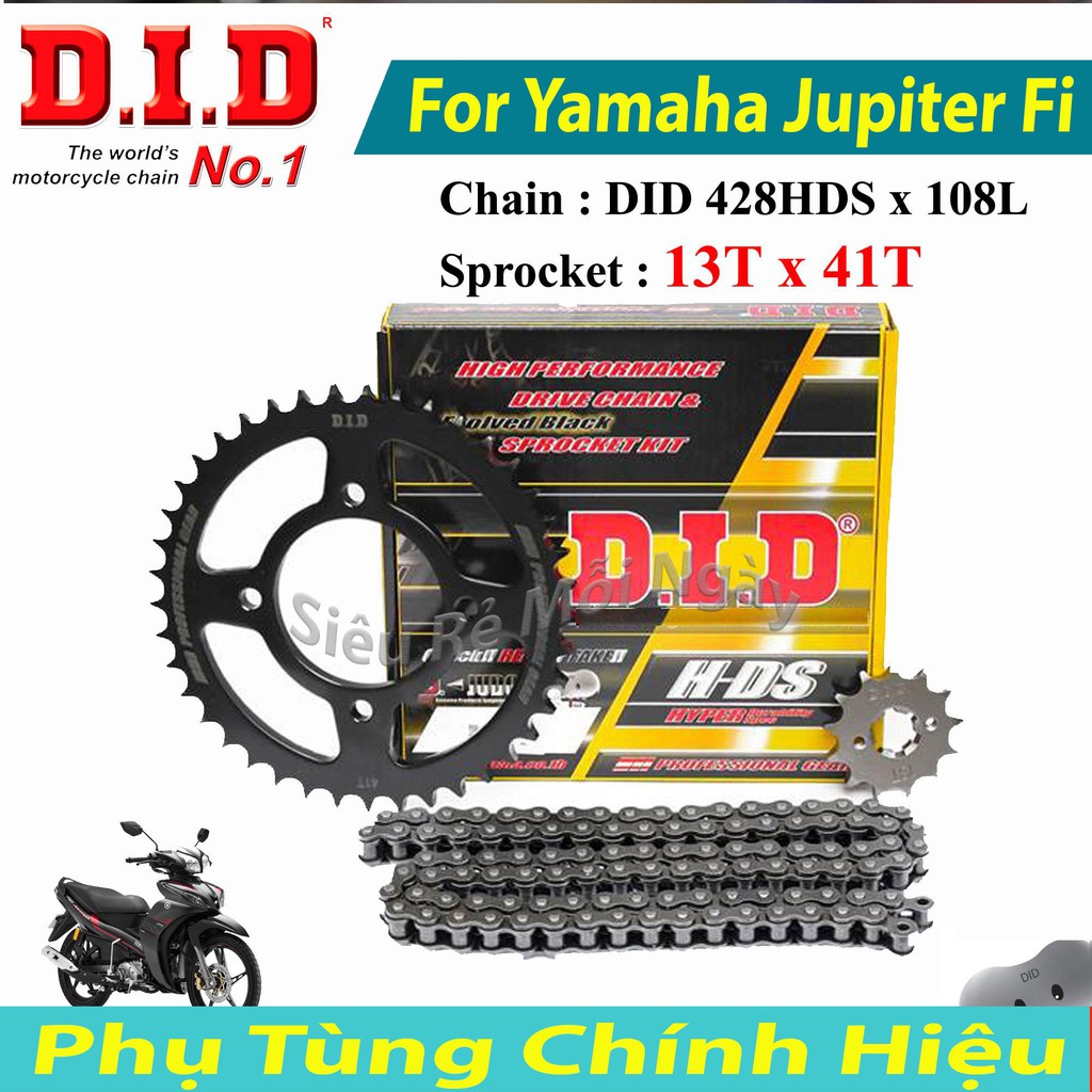 Bộ Nhông Sên Dĩa DID Yamaha Jupiter Fi Sên đen 10ly Thái Lan 13T x 41T