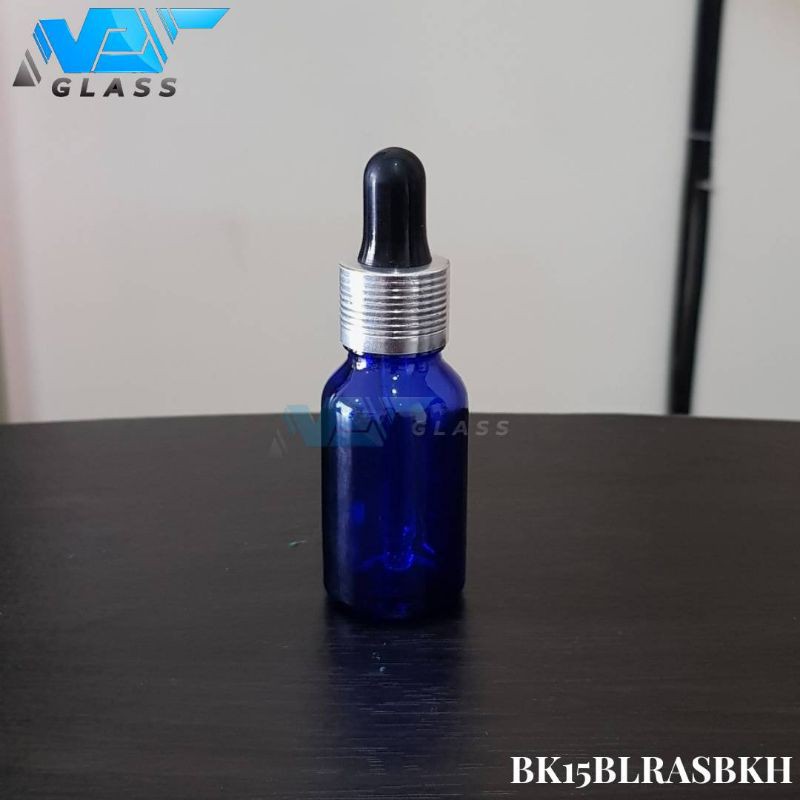 Bình thủy tinh xanh dương 15ml - nhẫn bạc kẻ sọc