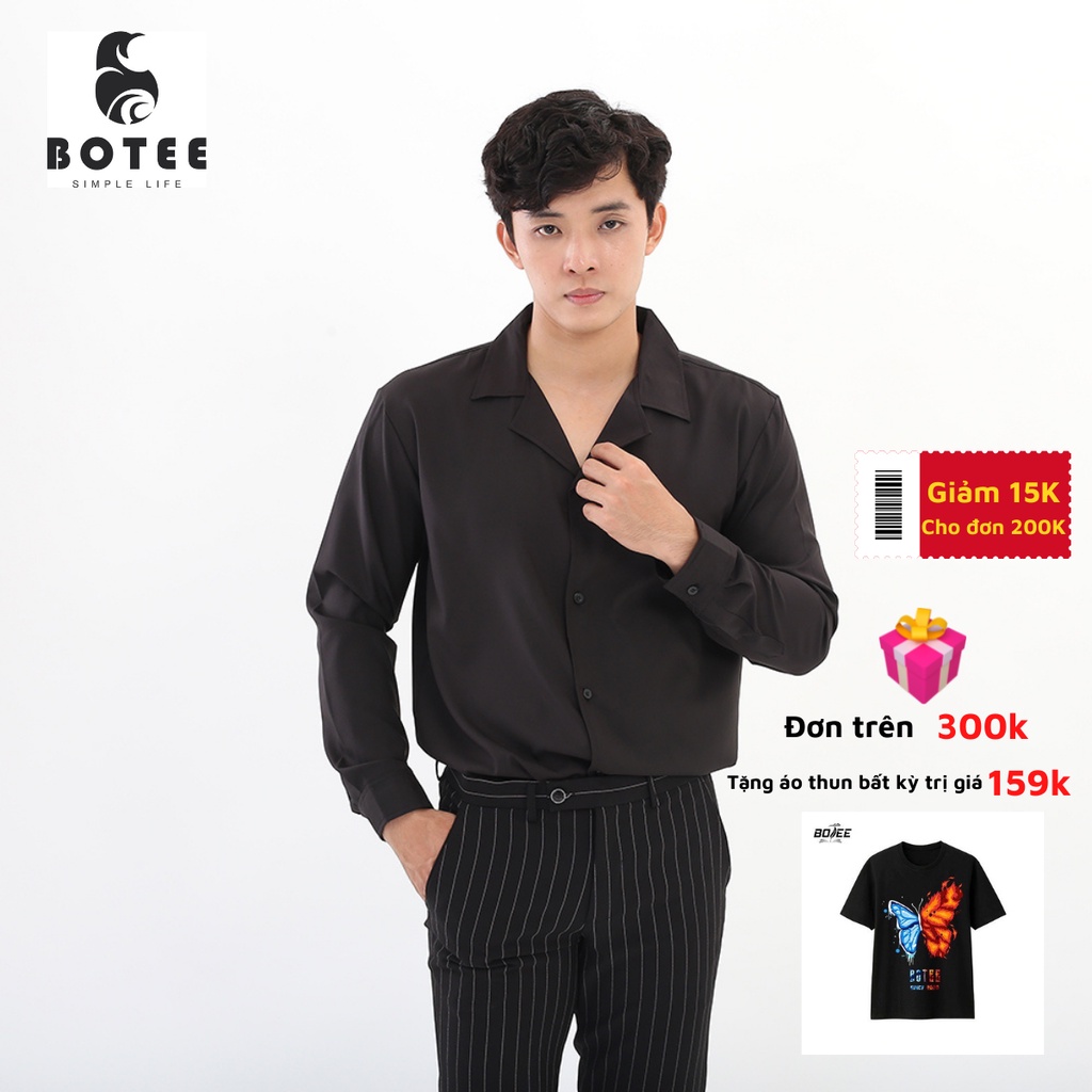 [Mã LT50 giảm 50k đơn 250k] Áo sơ mi VEST TAY DÀI form rộng BOTEE unisex nam nữ hai màu đen trắng