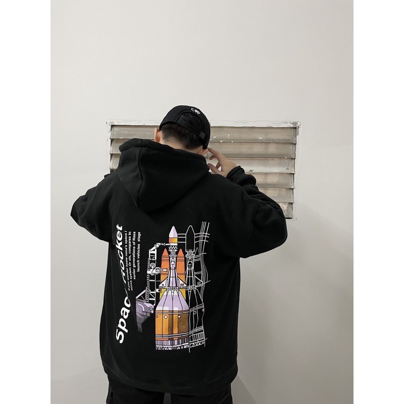 ÁO KHOÁC HOODIE, ÁO NỈ BÔNG TÊN LỮA SPACE ROCKET 2 MÀU ĐEN/TRẮNG KEM _ NAM/NŨ UNISEX ( HÌNH THẬT) KÈM CLIP | BigBuy360 - bigbuy360.vn