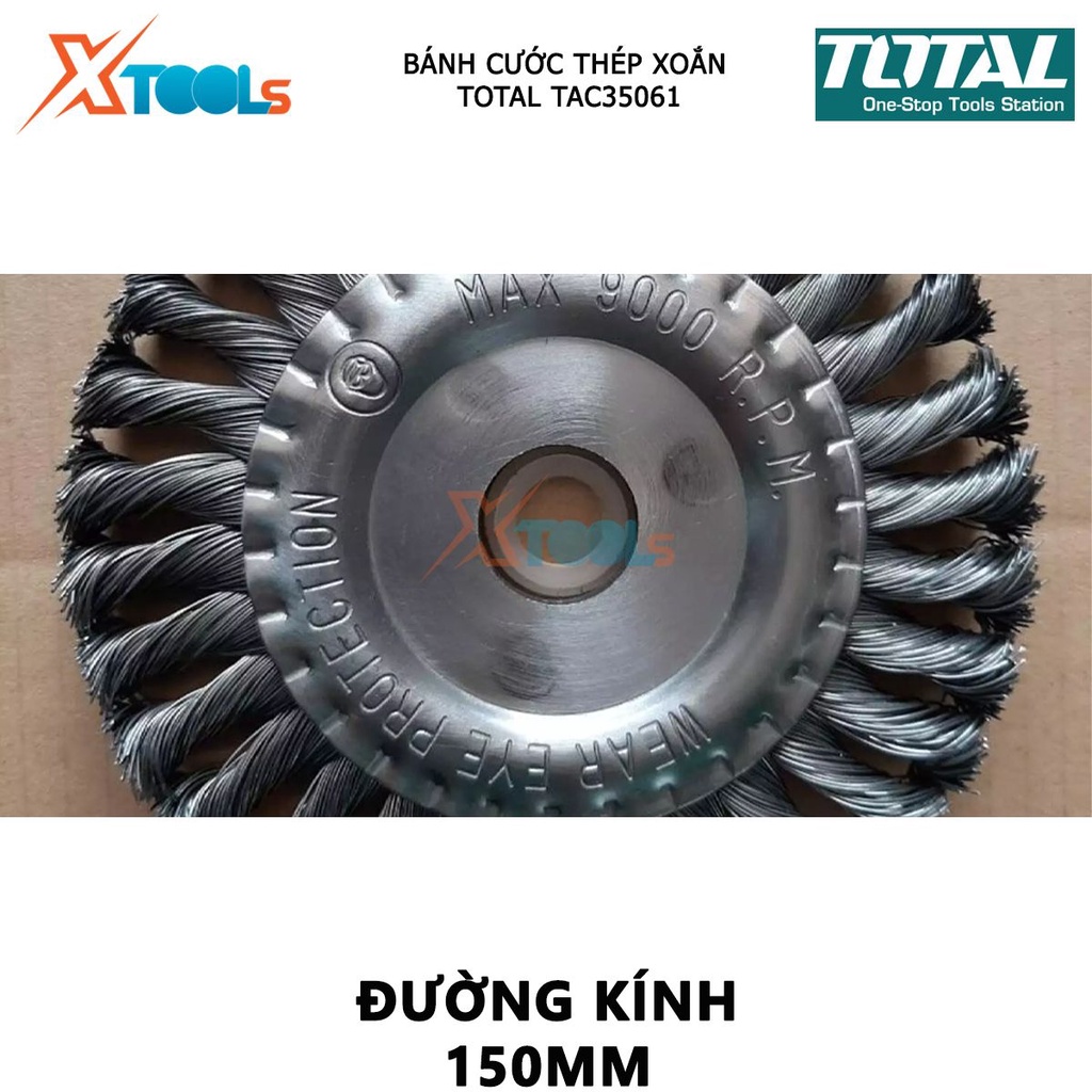 Bánh cước thép xoắn TOTAL TAC35061 bánh mài cước Đường kính 150 mm, Lỗ cốt 25.4 mm, kèm theo vòng tròn sắt 22.2mm &amp; 16mm