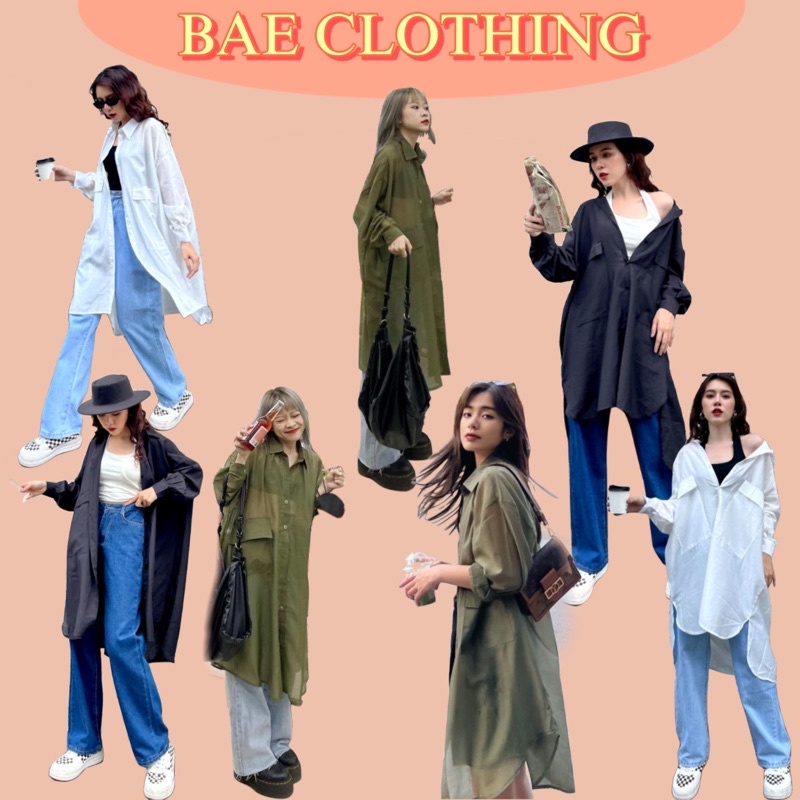 ĐẦM SƠMI NỮ LONG SHIRT DRESS form suông dài oversize thiết kế basic 2 tone màu đen trắng - làm áo khoác ngoài đi biển