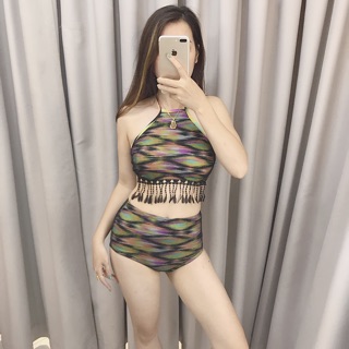 Bikini yếm tua rua kẻ sược phủ ren 3D hàng thiết kế cao cấp