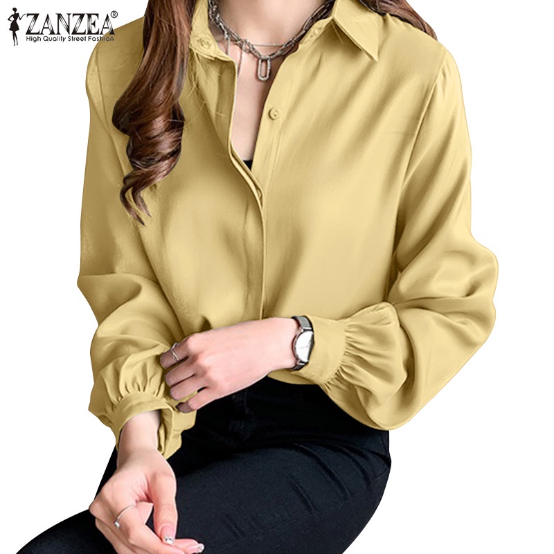 Zanzea Áo Sơ Mi Nữ Tay Dài Phồng Cổ Bẻ Thời Trang Hàn Quốc