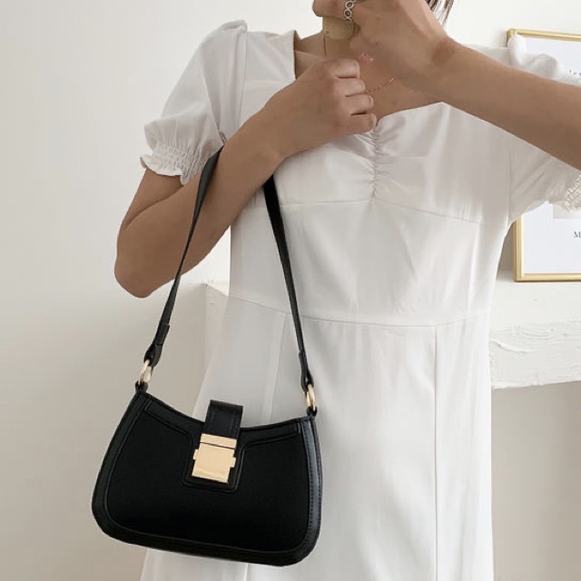 TÚI KẸP NÁCH KHOÁ VUÔNG DA SẦN HOT TREND