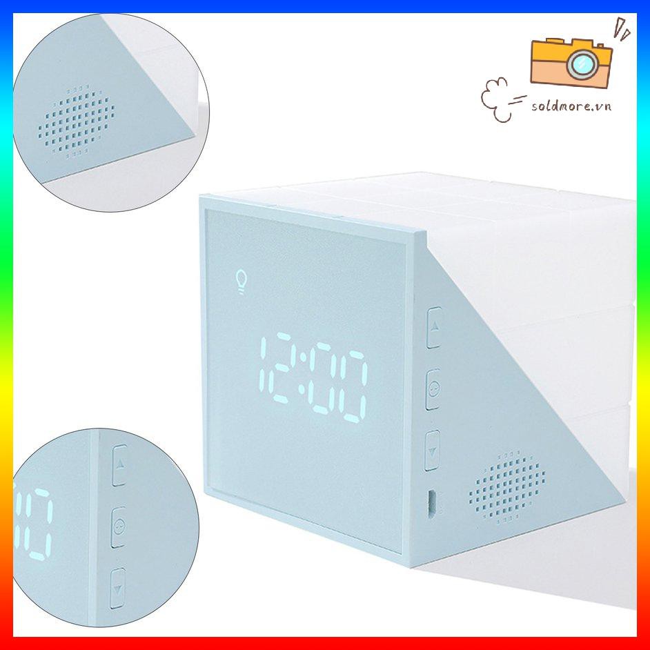 Đồng Hồ Báo Thức Hình Khối Rubik Có Đèn Led Sạc Usb