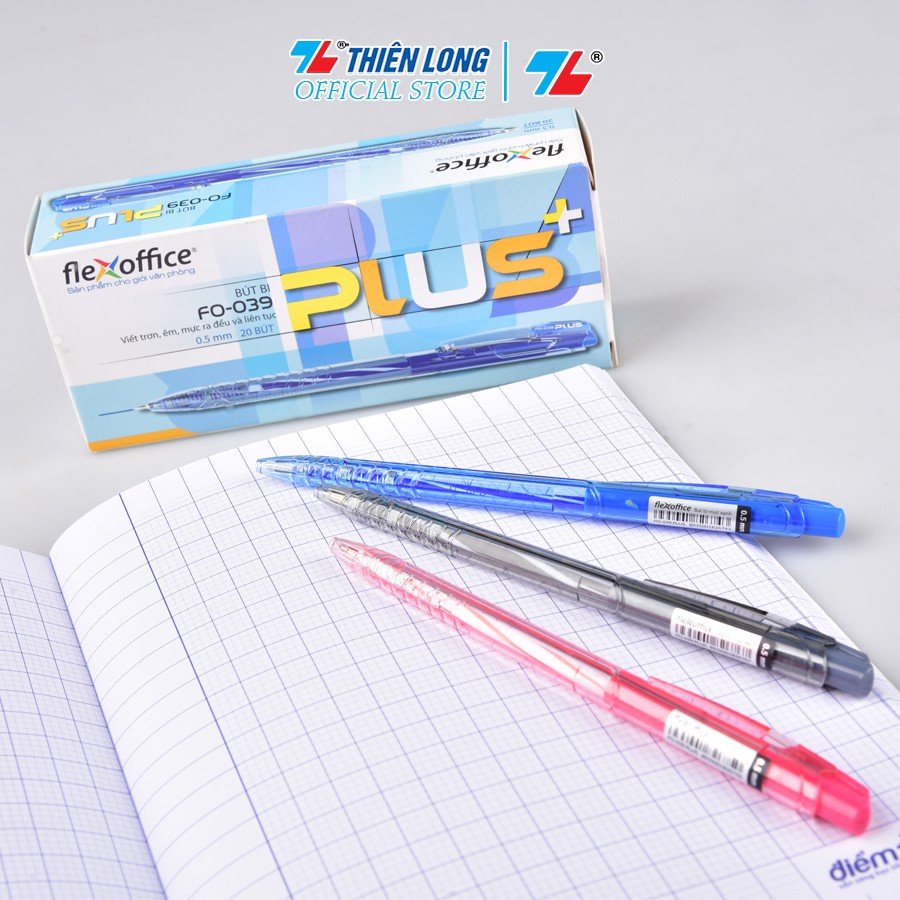 Combo 10 Bút Bi Thiên Long Flexoffice FO-039 Plus- 3 màu mực- Xanh/ Đỏ/ Đen-Mực đạt tiêu chuẩn châu Âu