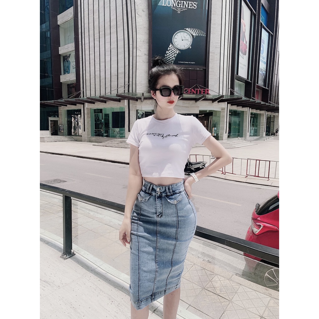 [TH Jeans] Váy bò trơn dáng dài qua gối, váy jeans lưng cao túi chéo phối gân, 2 khuy. Mã V0140 | BigBuy360 - bigbuy360.vn