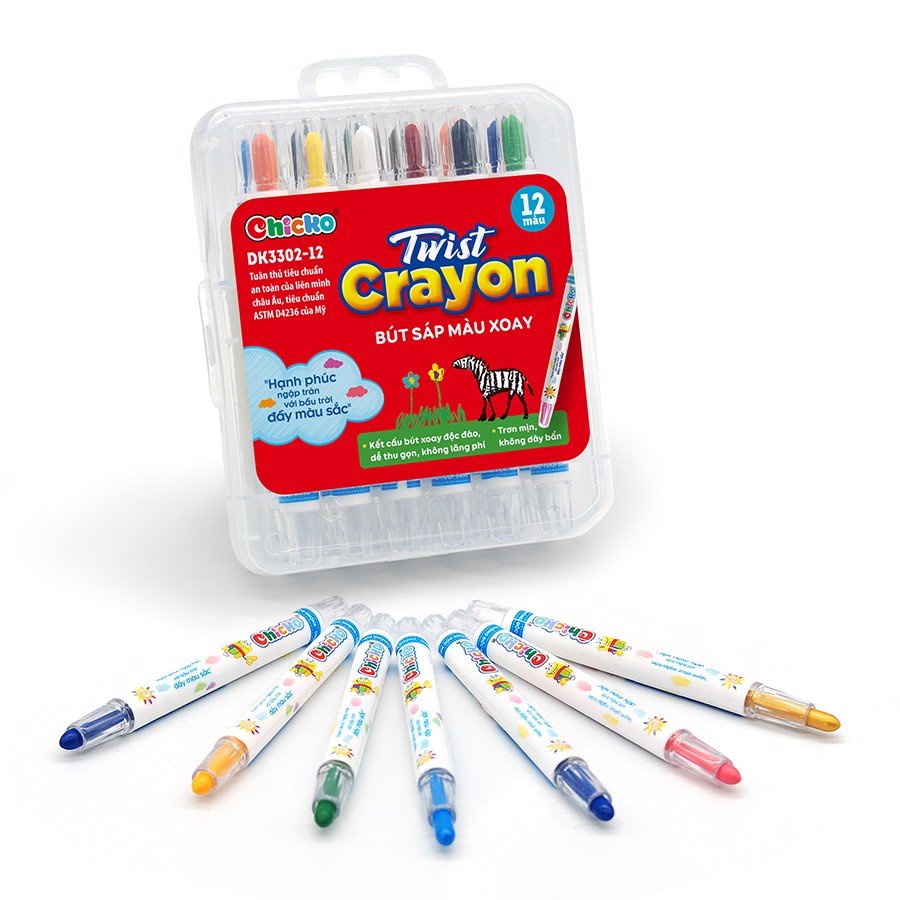 Bút sáp màu Duka : Xoay Twist Crayon 12 màu Hộp Nhựa DK 3302 - 12