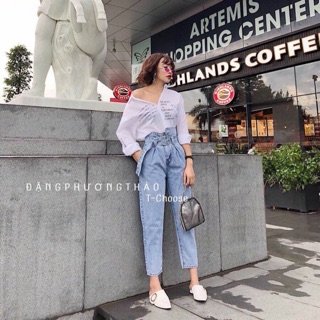 Quần bò jeans baggy đai tròn