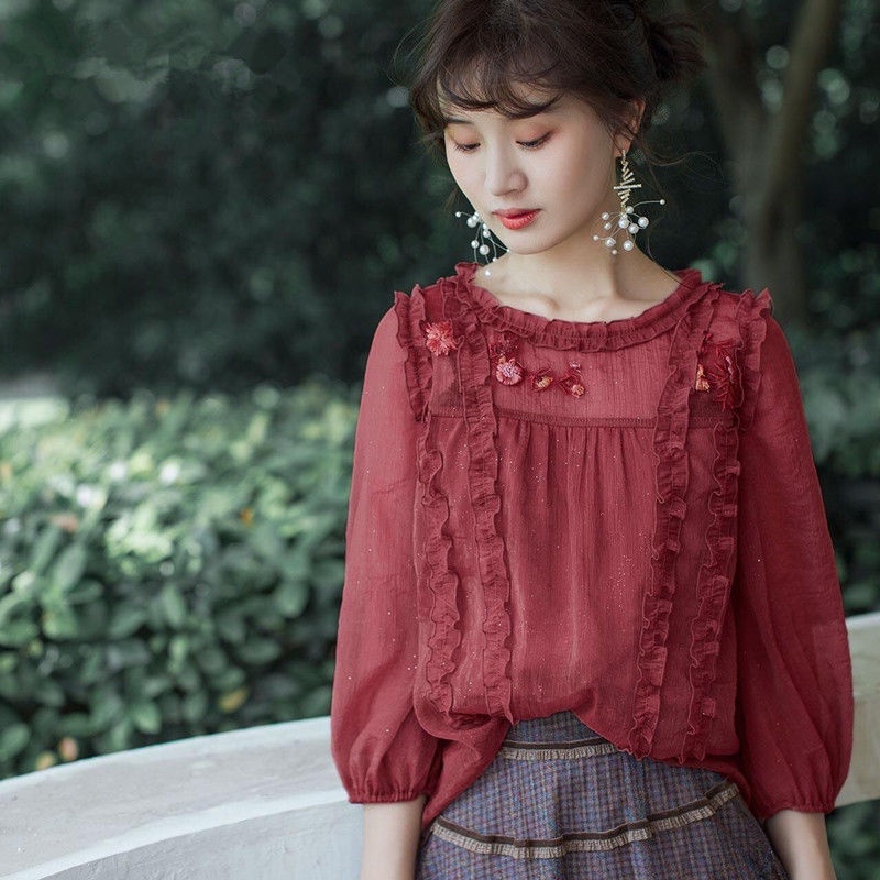 Áo Sơ Mi chiffon Thêu Họa Tiết Phong Cách Mới Cho Nữ