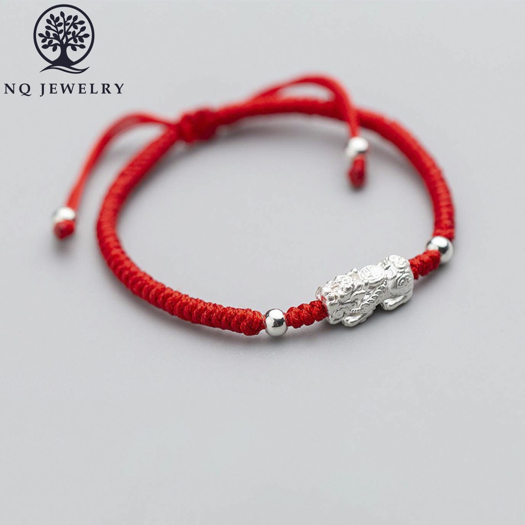 Vòng thắt dây đỏ phối tỳ hưu bạc - NQ Jewelry