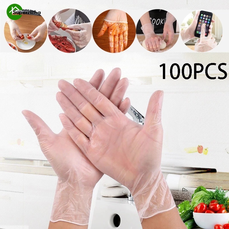 Set 100 găng tay TPE trong suốt dày dặn chống thấm nước/dầu dùng một lần