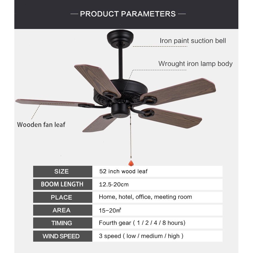 Quạt trần Cánh Gỗ Cổ điển - Quạt trần trang trí 5 cánh gỗ phòng khách, phòng ngủ, có điều khiển từ xa