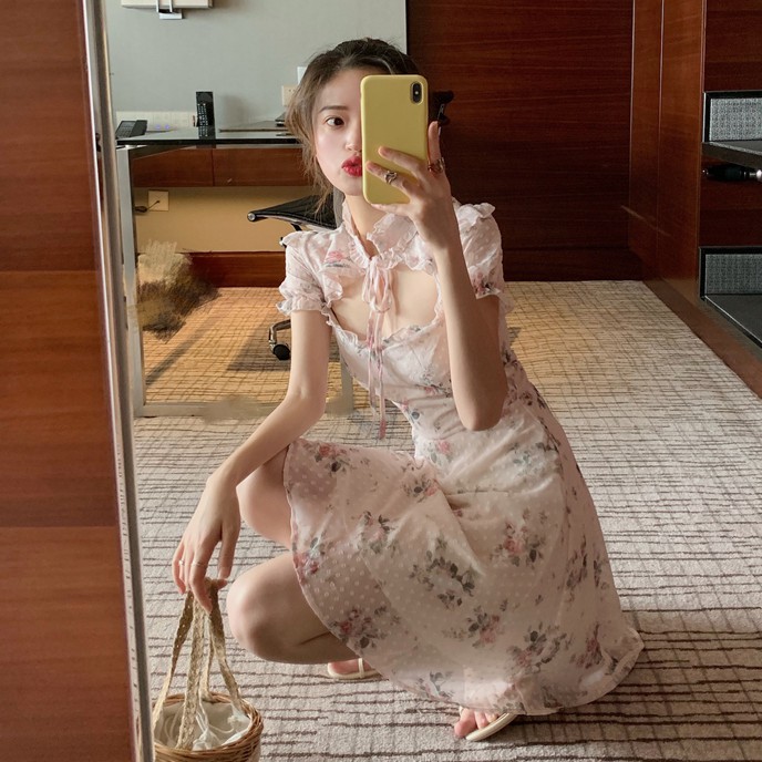 ĐẦM NỮ RETRO THIẾT KẾ SƯỜN XÁM