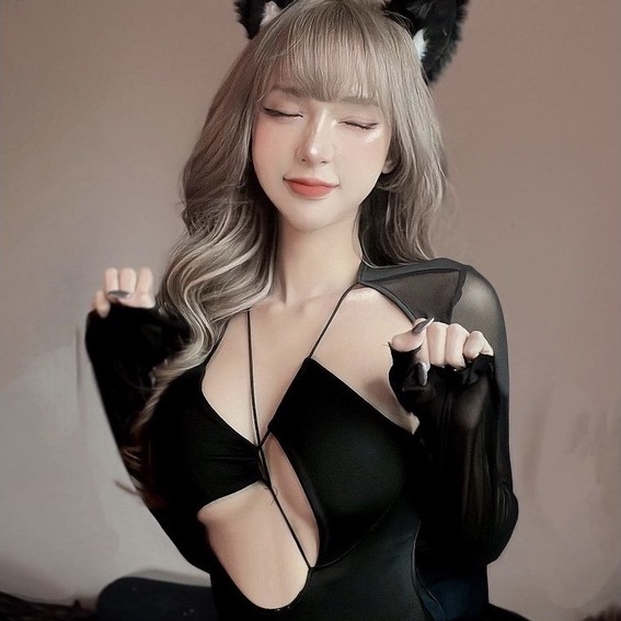 [AdorablexBeautiful] Bodysuit Tay Dài Cut Out Phong Cách Sexy Quyến Rũ, Áo Liền Thân Dây Hở Ngực Style Sexy