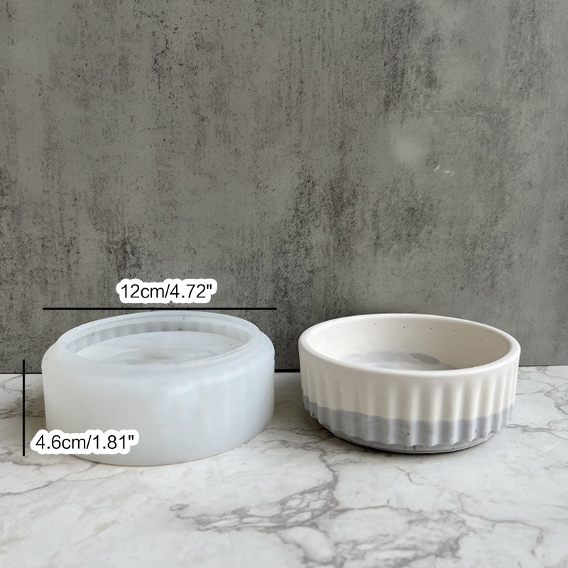 Khuôn Silicone Làm Chậu Hoa Bằng Nhựa Resin Hình Tròn Kẻ Sọc DIY