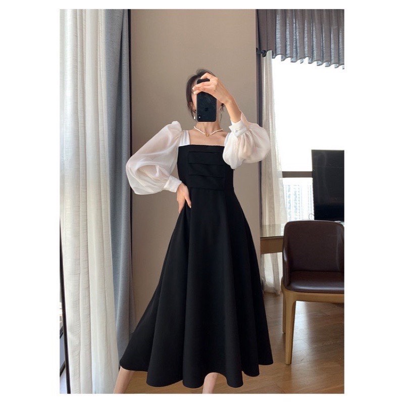 (Ảnh thật/ video): Váy tiêu thư cổ vuông ly ngực kèm ảnh thật trải sàn sẵn hàng